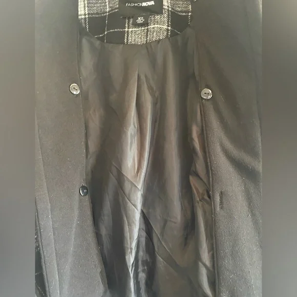 FASHION NOVA 🖤💖🤍PLAID BUTTON FRONT PEACOAT-WITH SASH & DETACHABLE HOODIE-XL - Picture 6 of 16